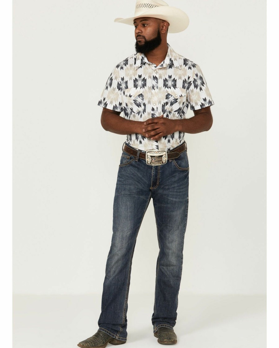 Men * | Latest Rock & Roll Denim Men'S Southwestern Print Short Sleeve Snap Western Shirt