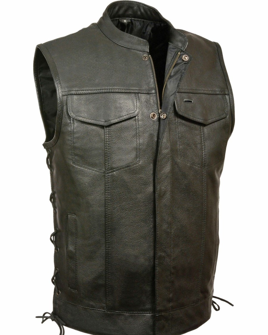 Men * | Official Milwaukee Leather Men'S Side Lace Snap/Zip Front Club Style Vest Big 3X