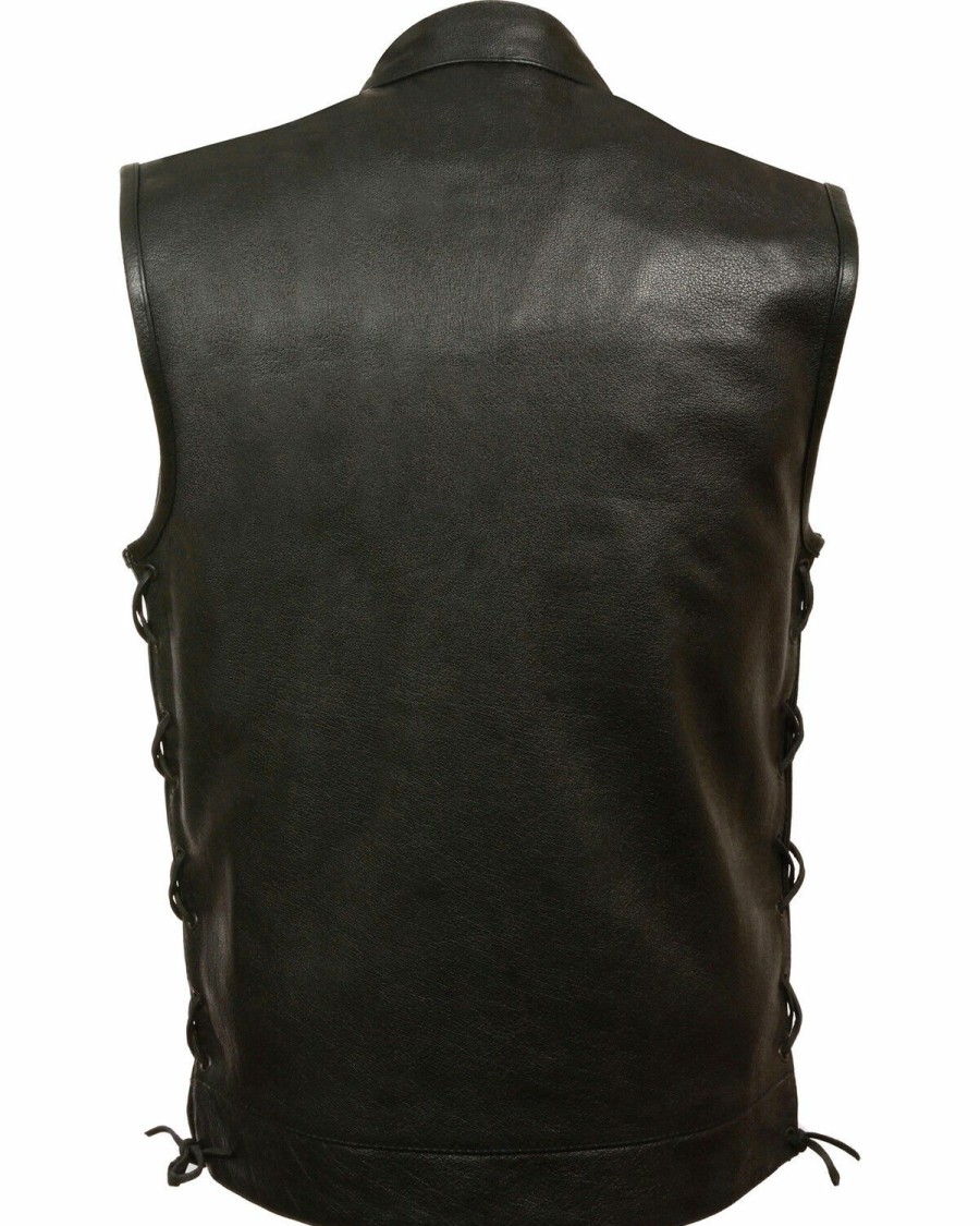 Men * | Official Milwaukee Leather Men'S Side Lace Snap/Zip Front Club Style Vest Big 3X