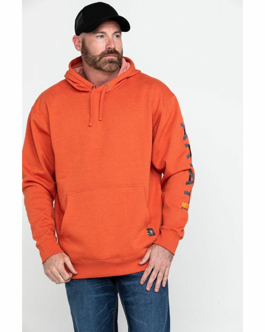 Men * | Attractive Ariat Men'S Volcanic Heather Rebar Graphic Hooded Work Sweatshirt Big & Tall