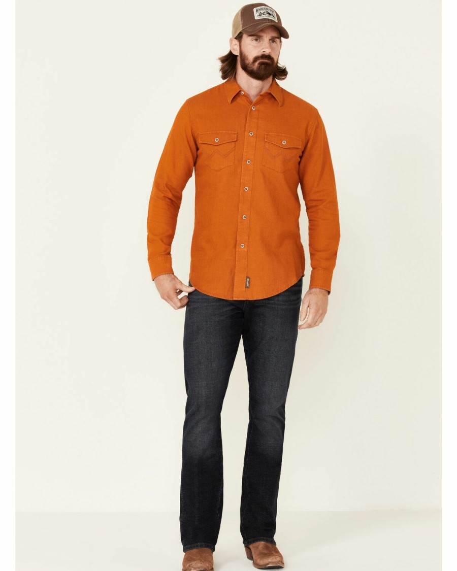 Men * | Hot Selling Wrangler Retro Premium Men'S Solid Amber Long Sleeve Button-Down Western Shirt