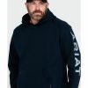 Men * | Special Offers Ariat Men'S Navy Fr Primo Fleece Logo Hooded Work Sweatshirt Tall