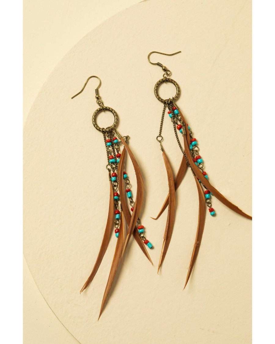 Women * | New Threads Shyanne Women'S Summer Nights Bronze Simple Feather Earrings