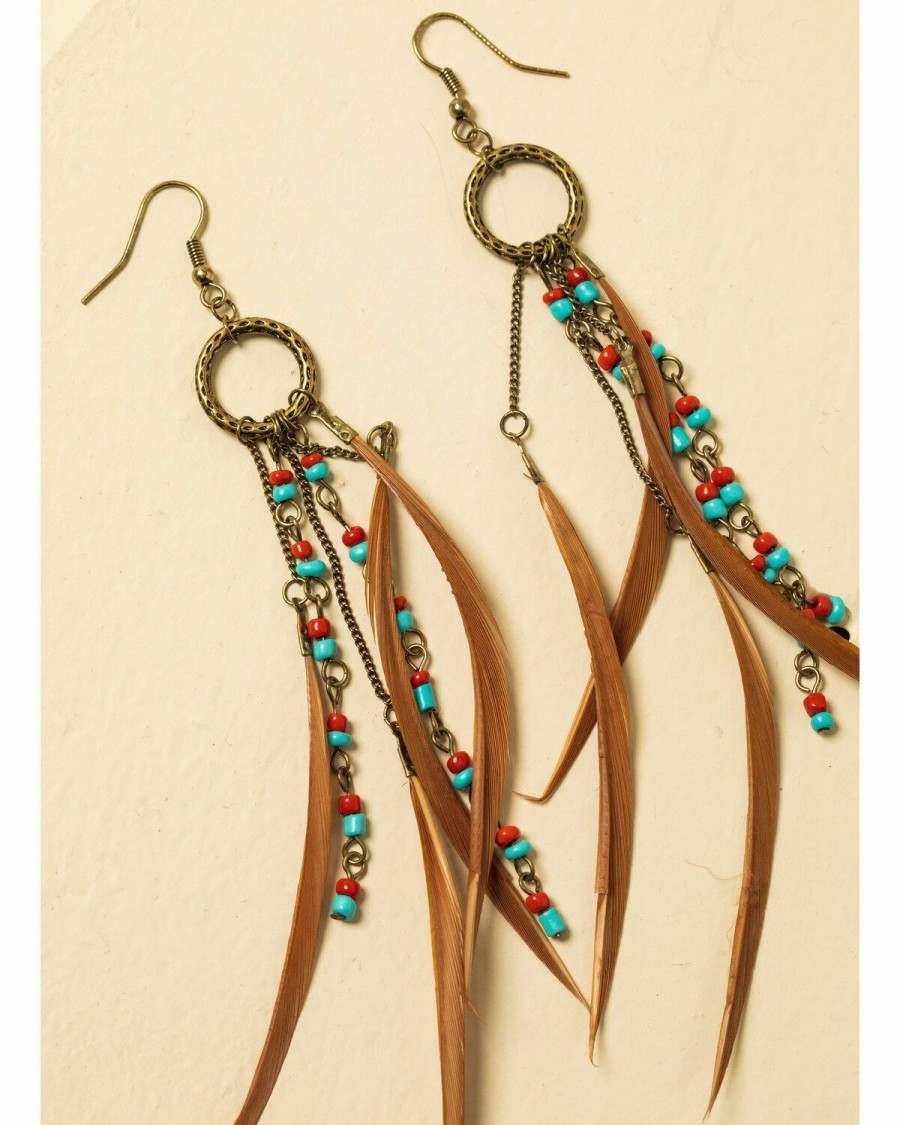 Women * | New Threads Shyanne Women'S Summer Nights Bronze Simple Feather Earrings