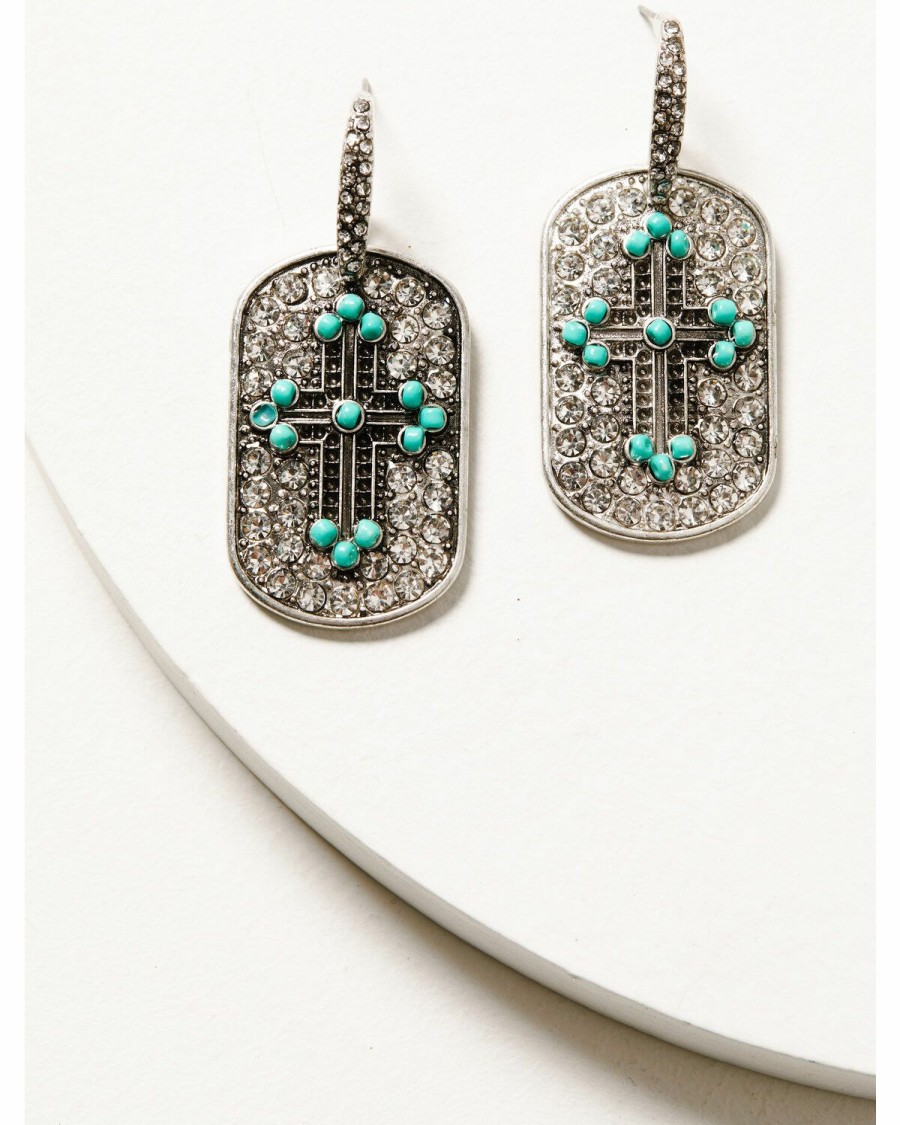 Women * | Discount Shyanne Women'S Bling Turquoise Cross Earrings