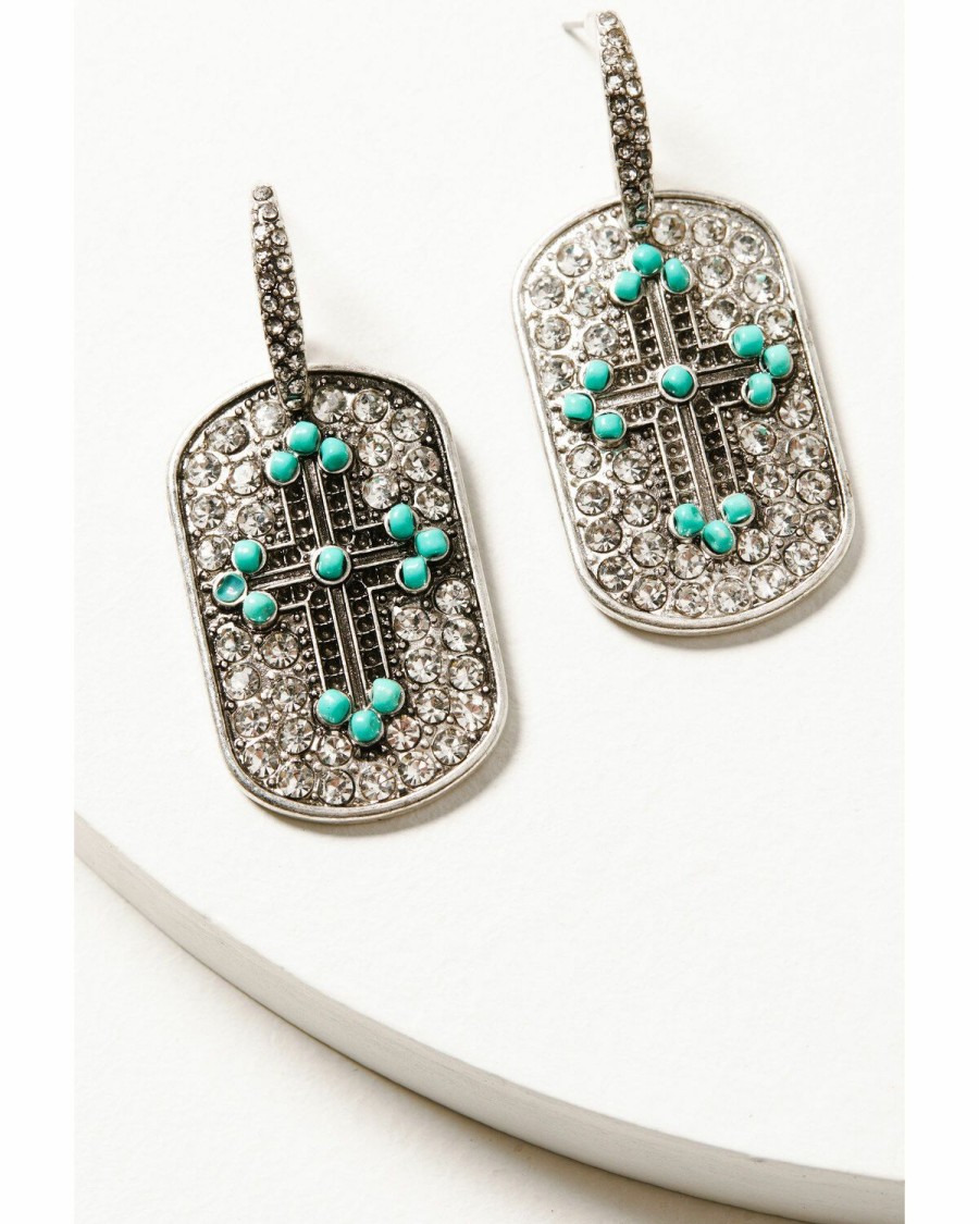 Women * | Discount Shyanne Women'S Bling Turquoise Cross Earrings