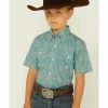 Kids * | Sale Online Roper Boys' Jade Quarry Medallion Paisley Print Short Sleeve Snap Western Shirt