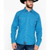 Men * | Cheap Rock 47 By Wrangler Men'S Turquoise Long Sleeve Western Shirt