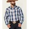 Men * | Attractive Stetson Men'S Blue Ombre Large Plaid Long Sleeve Snap Western Shirt