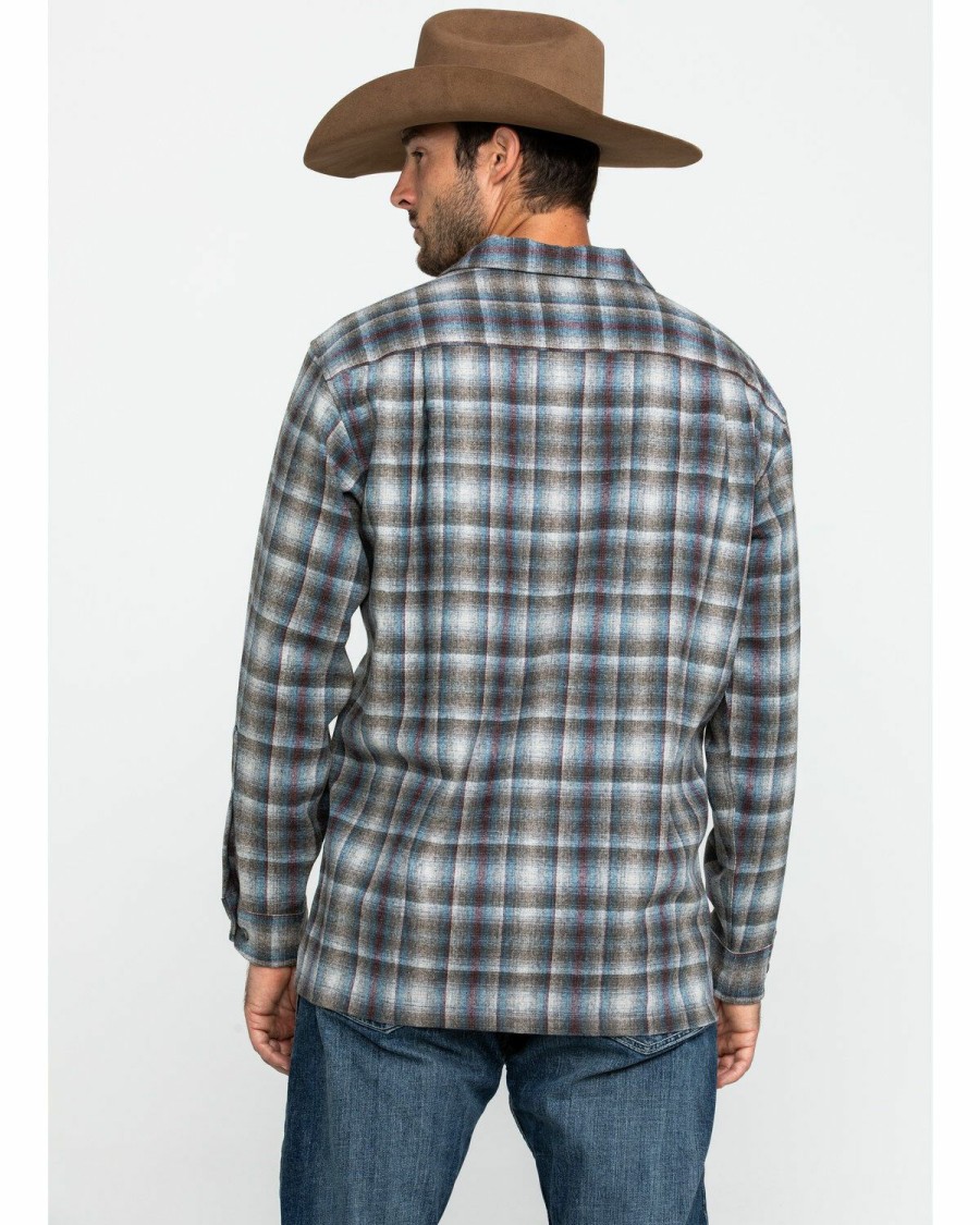 Men * | Attractive Pendleton Men'S Grey Board Oxford Plaid Long Sleeve Western Shirt