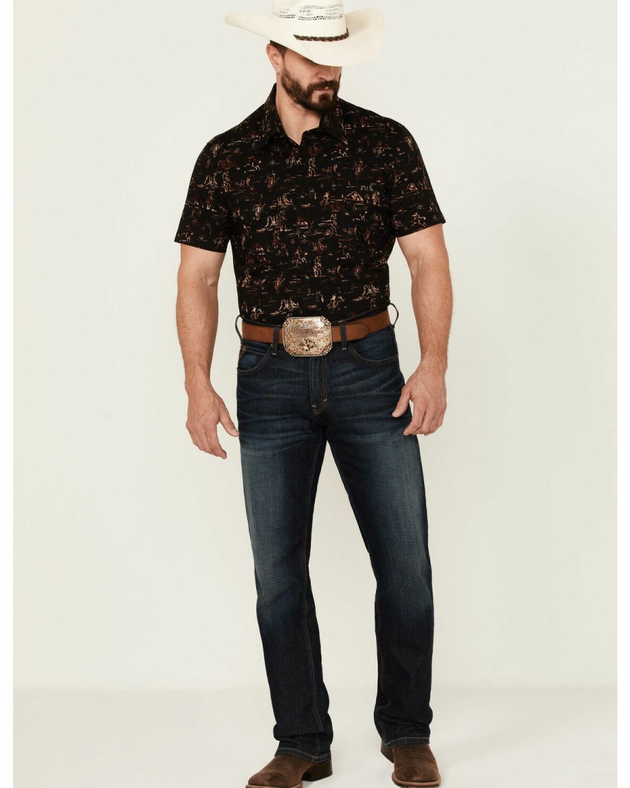 Men * | New Rock & Roll Denim Men'S Black Desert Print Short Sleeve Snap Western Shirt