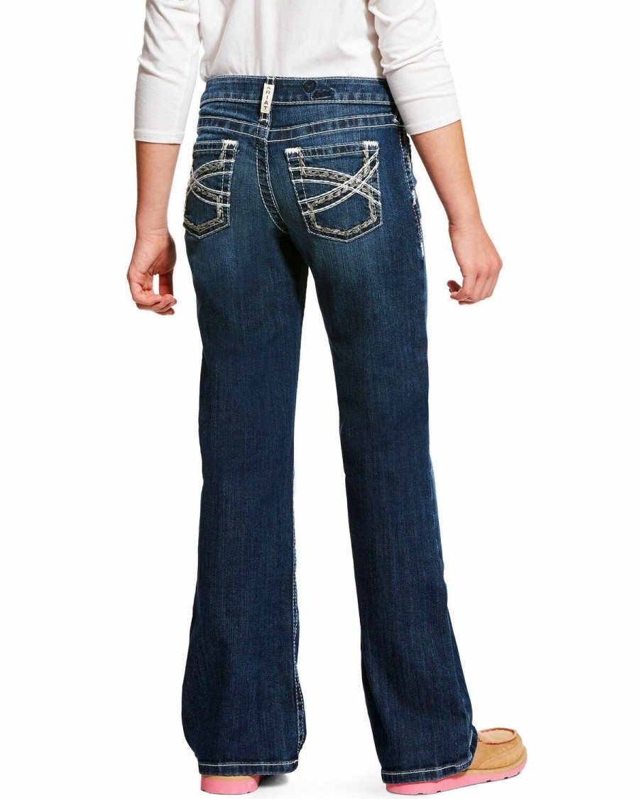 Gifts * | Latest Ariat Girls' R.E.A.L Dark Wash Entwined Dresden Stretch Slim Bootcut Jeans