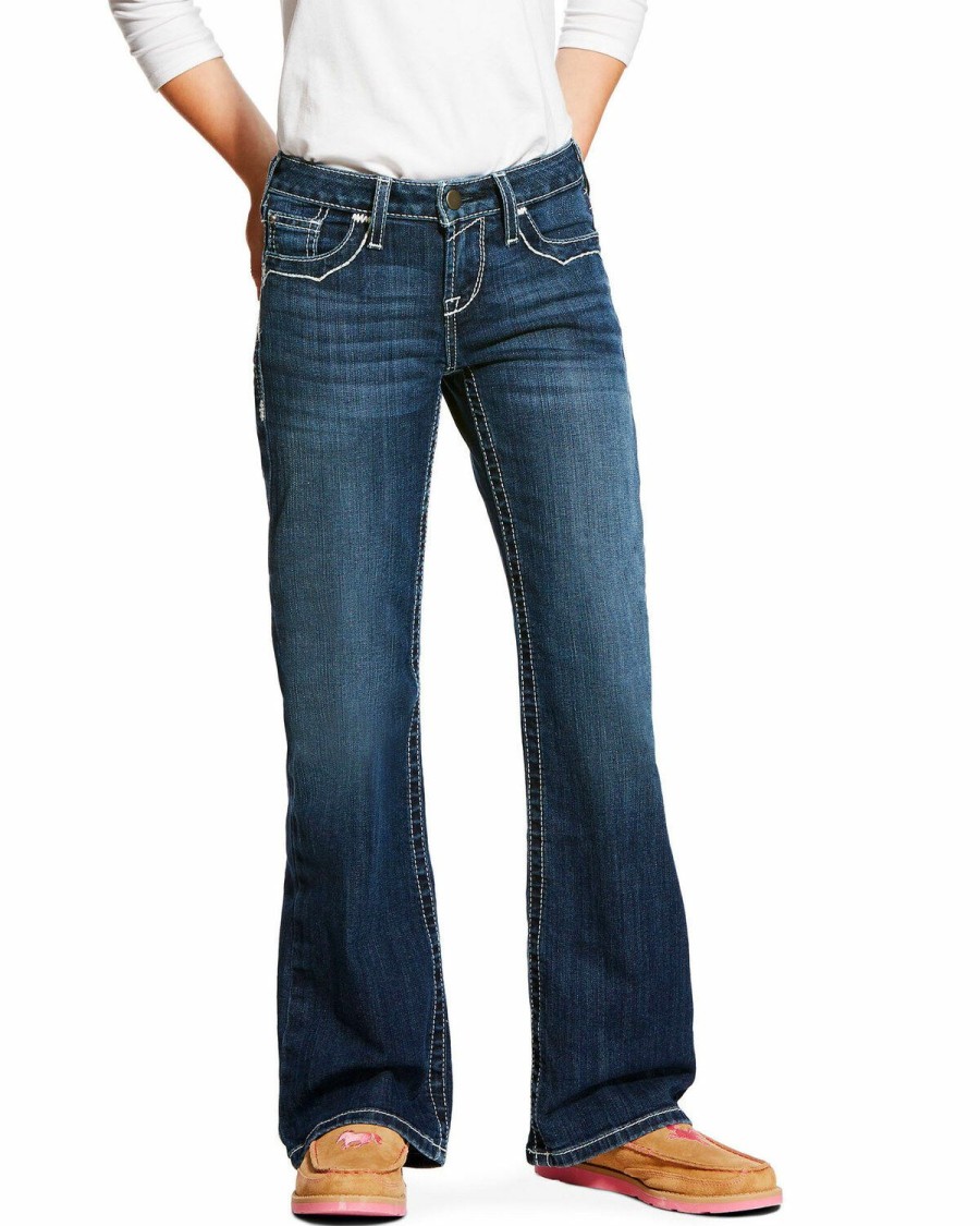 Gifts * | Latest Ariat Girls' R.E.A.L Dark Wash Entwined Dresden Stretch Slim Bootcut Jeans