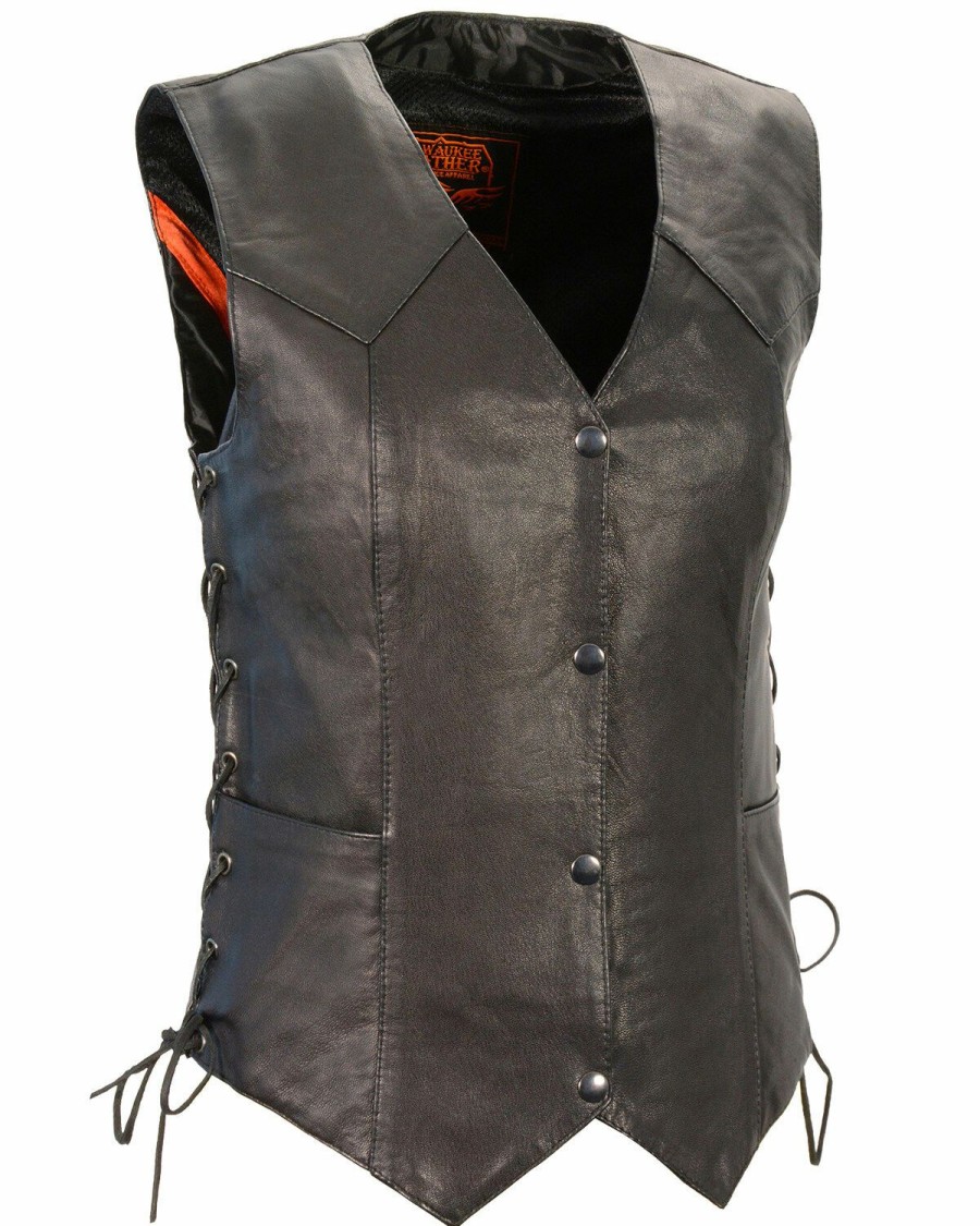 Women * | New Milwaukee Leather Women'S Black Lightweight Side Lace Conceal Carry Vest 5X