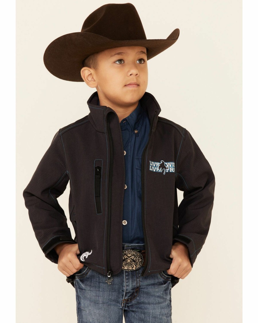 Kids * | Sale Online Cowboy Hardware Boys' Dark Brown Live Wild Embroidered Zip-Front Poly Shell Jacket