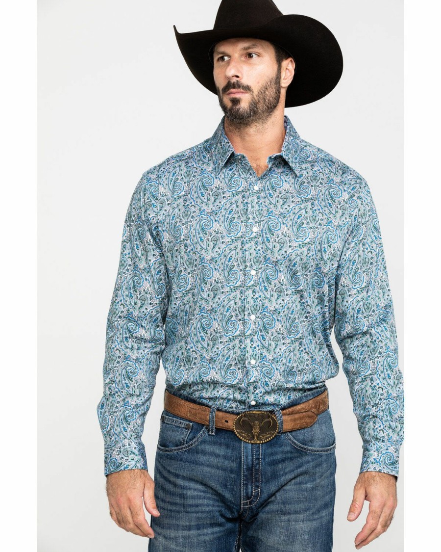 Men * | Sale Online Scully Signature Soft Series Men'S Turquoise Paisley Print Long Sleeve Western Shirt