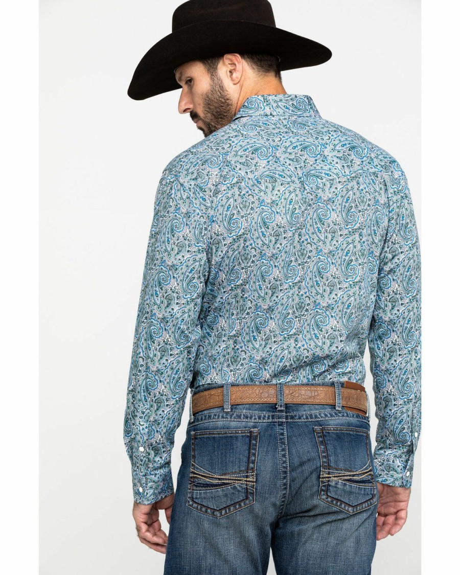 Men * | Sale Online Scully Signature Soft Series Men'S Turquoise Paisley Print Long Sleeve Western Shirt