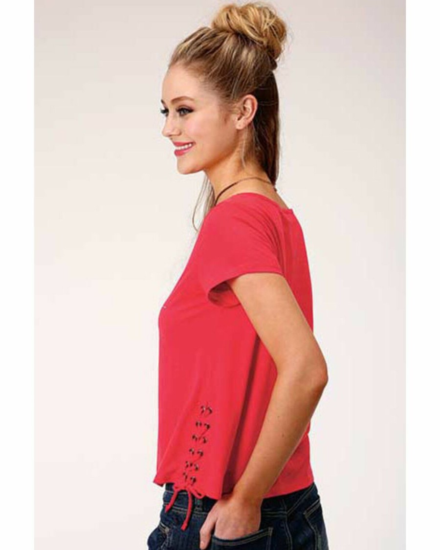 Women * | Official Roper Women'S Red Bronco Graphic Lace-Up Tee