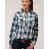 Women * | Roper New Threads Karman Women'S Plaid Embroidered Long Sleeve Western Shirt