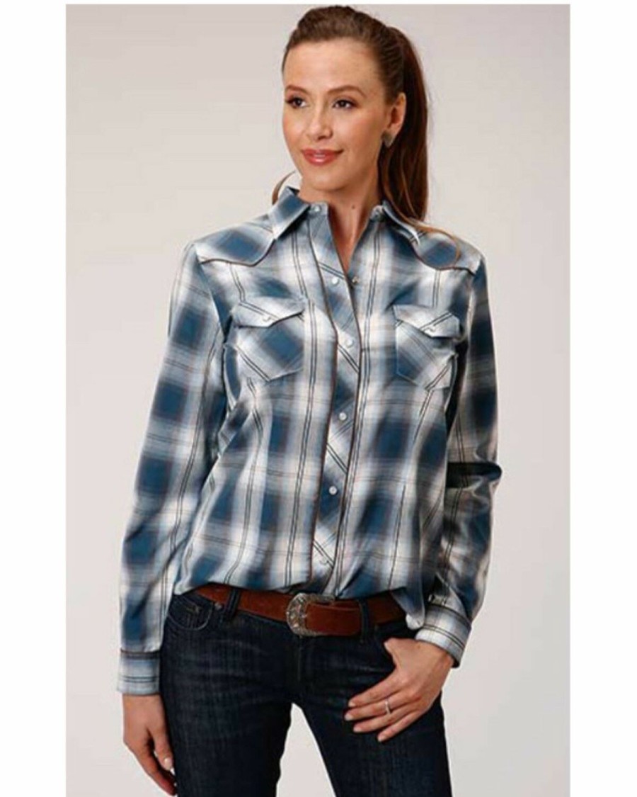 Women * | Roper New Threads Karman Women'S Plaid Embroidered Long Sleeve Western Shirt