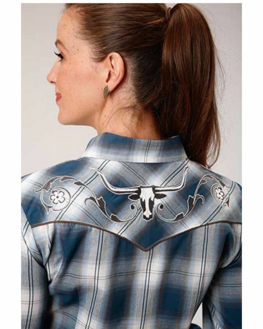 Women * | Roper New Threads Karman Women'S Plaid Embroidered Long Sleeve Western Shirt