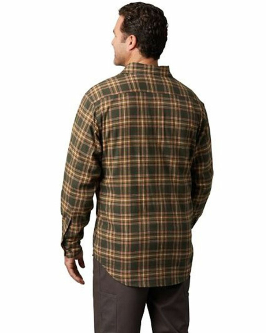 Men * | Latest Wolverine Men'S Olive Grayson Plaid Stretch Flannel Button Down Work Shirt