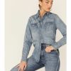 Women * | Exquisite Gifts Stetson Women'S Light Denim Embellished Back Long Sleeve Snap Western Shirt