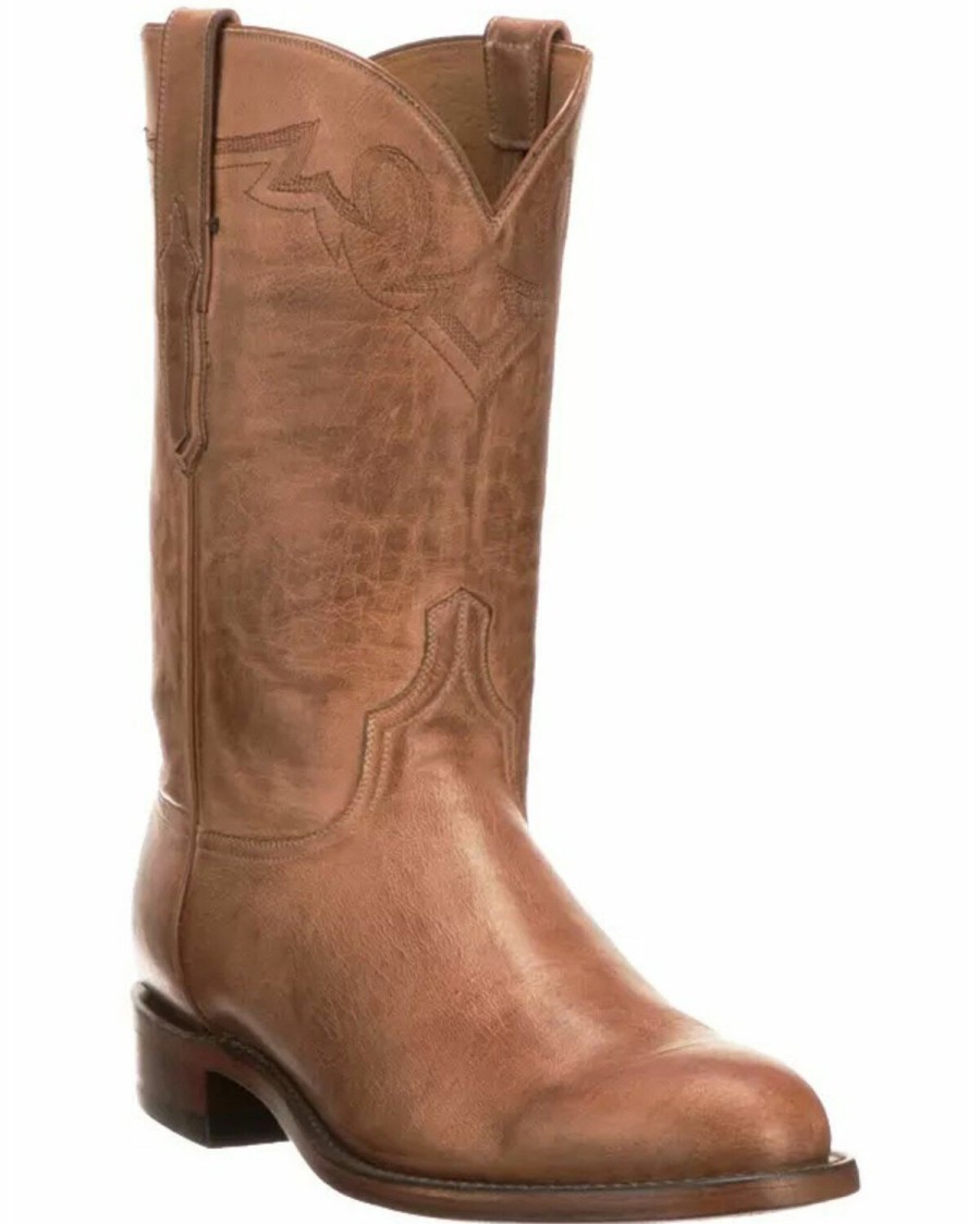 Gifts * | New Lucchese Men'S Tan Sunset Roper Western Boots Round Toe