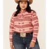 Women * | Hot Sell Ariat Women'S R.E.A.L Adorable Red Serape Print Long Sleeve Snap Western Core Shirt Plus