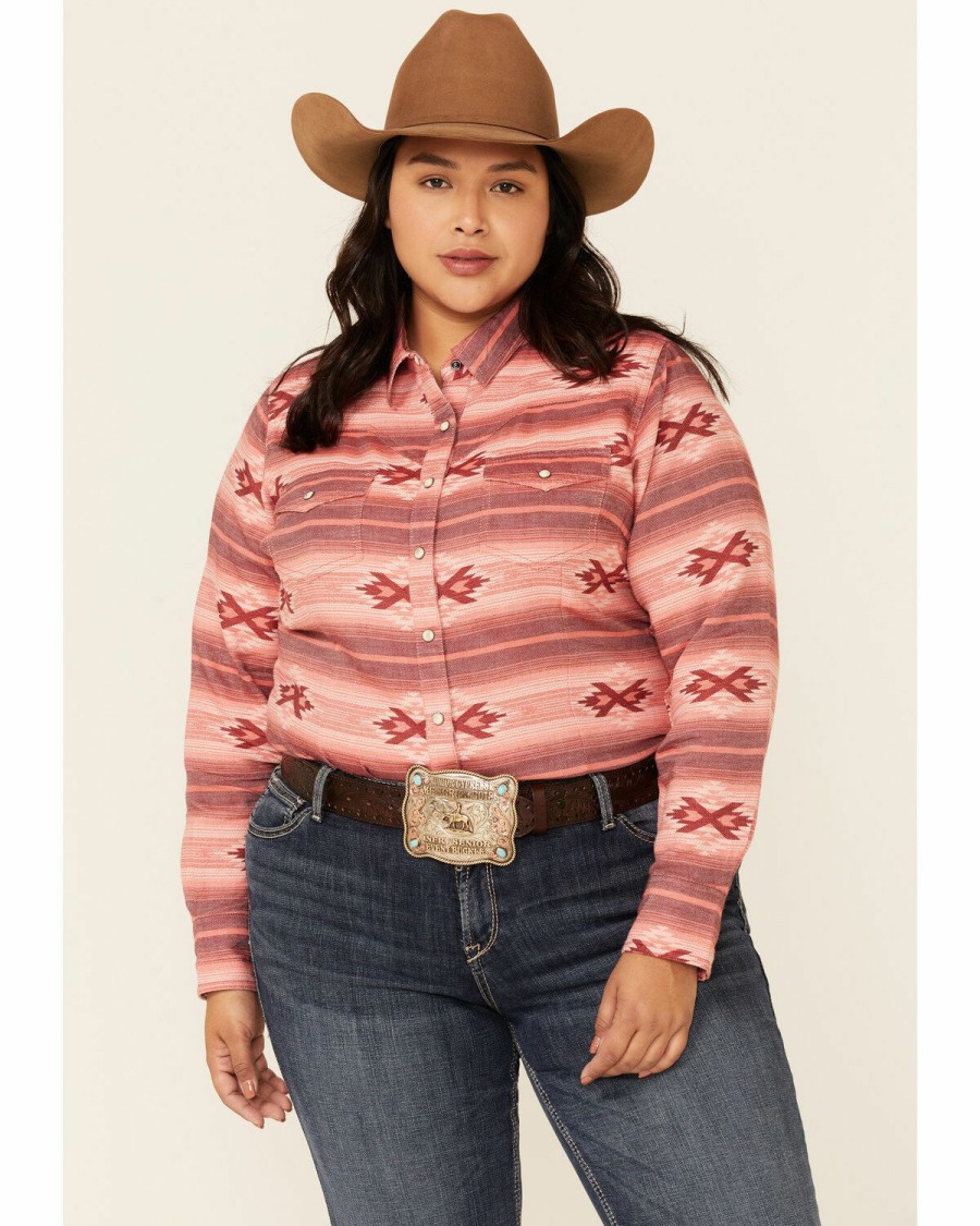 Women * | Hot Sell Ariat Women'S R.E.A.L Adorable Red Serape Print Long Sleeve Snap Western Core Shirt Plus