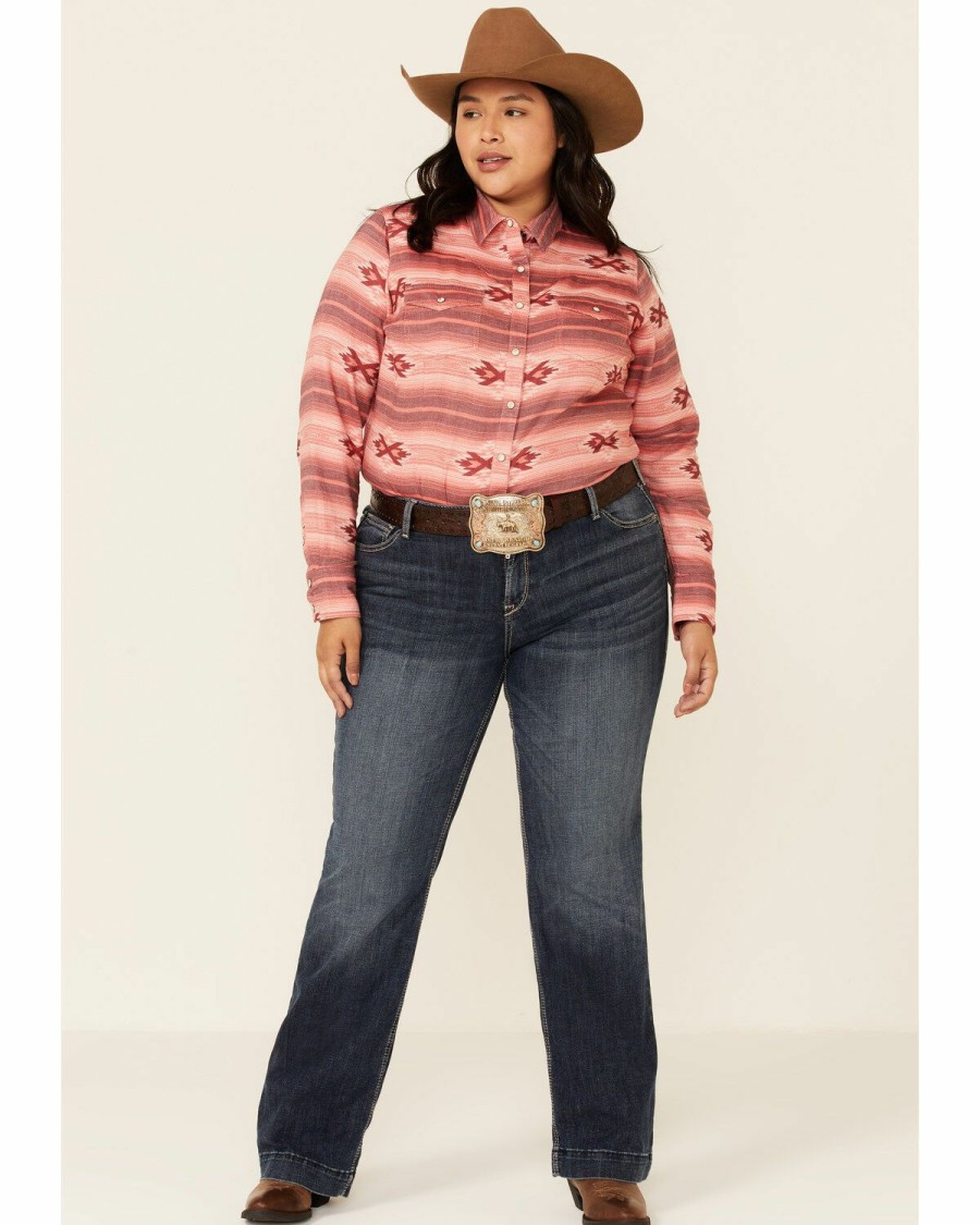 Women * | Hot Sell Ariat Women'S R.E.A.L Adorable Red Serape Print Long Sleeve Snap Western Core Shirt Plus