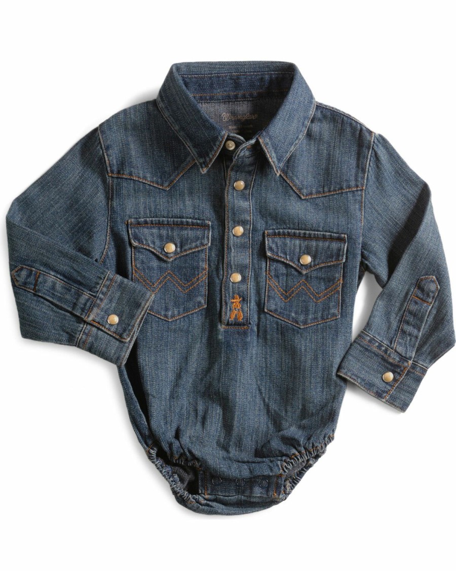 Kids * | Attractive Wrangler Infant Boys' Denim Shirt Onesie 3-18 Months