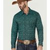 Men * | Bestsellers Rock & Roll Denim Men'S Aqua & Brown Paisley Print Long Sleeve Snap Western Shirt