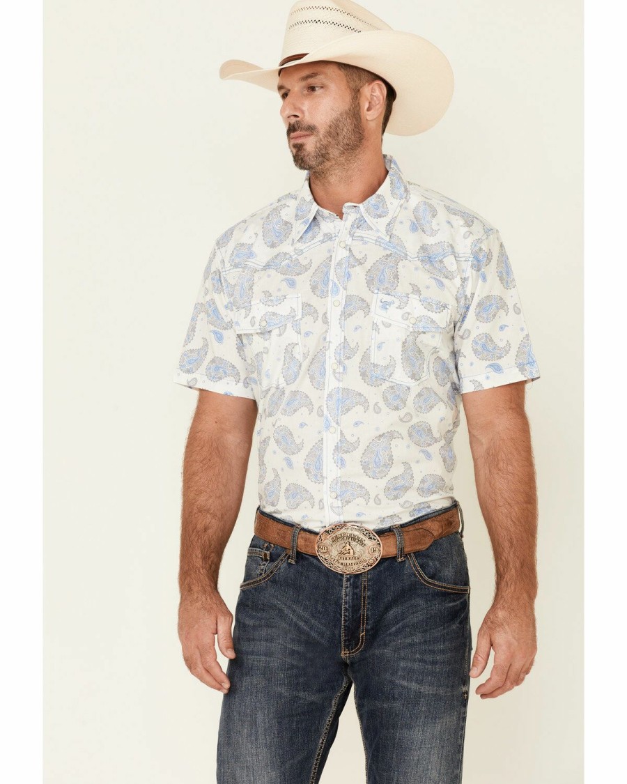 Men * | Top Selling Cowboy Hardware Men'S Double Paisley Print Short Sleeve Western Shirt