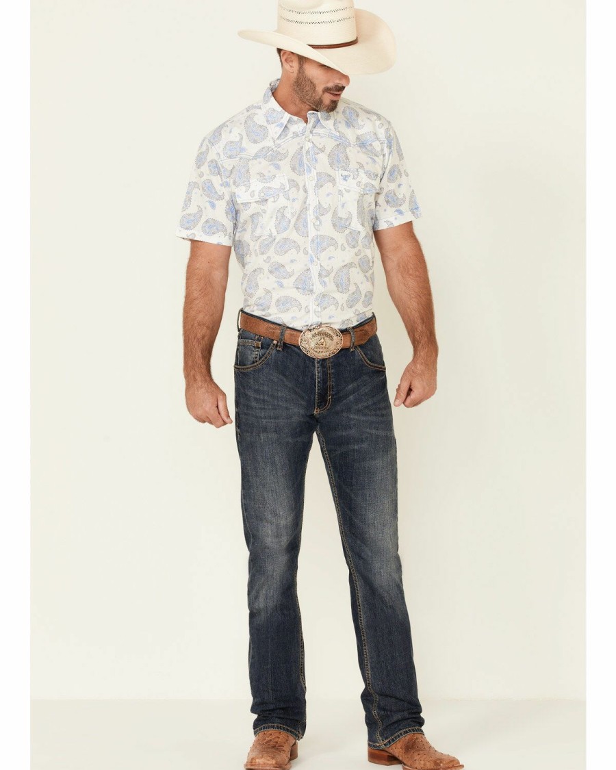 Men * | Top Selling Cowboy Hardware Men'S Double Paisley Print Short Sleeve Western Shirt