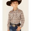 Kids * | Attractive Roper Boys' Brown Plaid Long Sleeve Snap Western Shirt