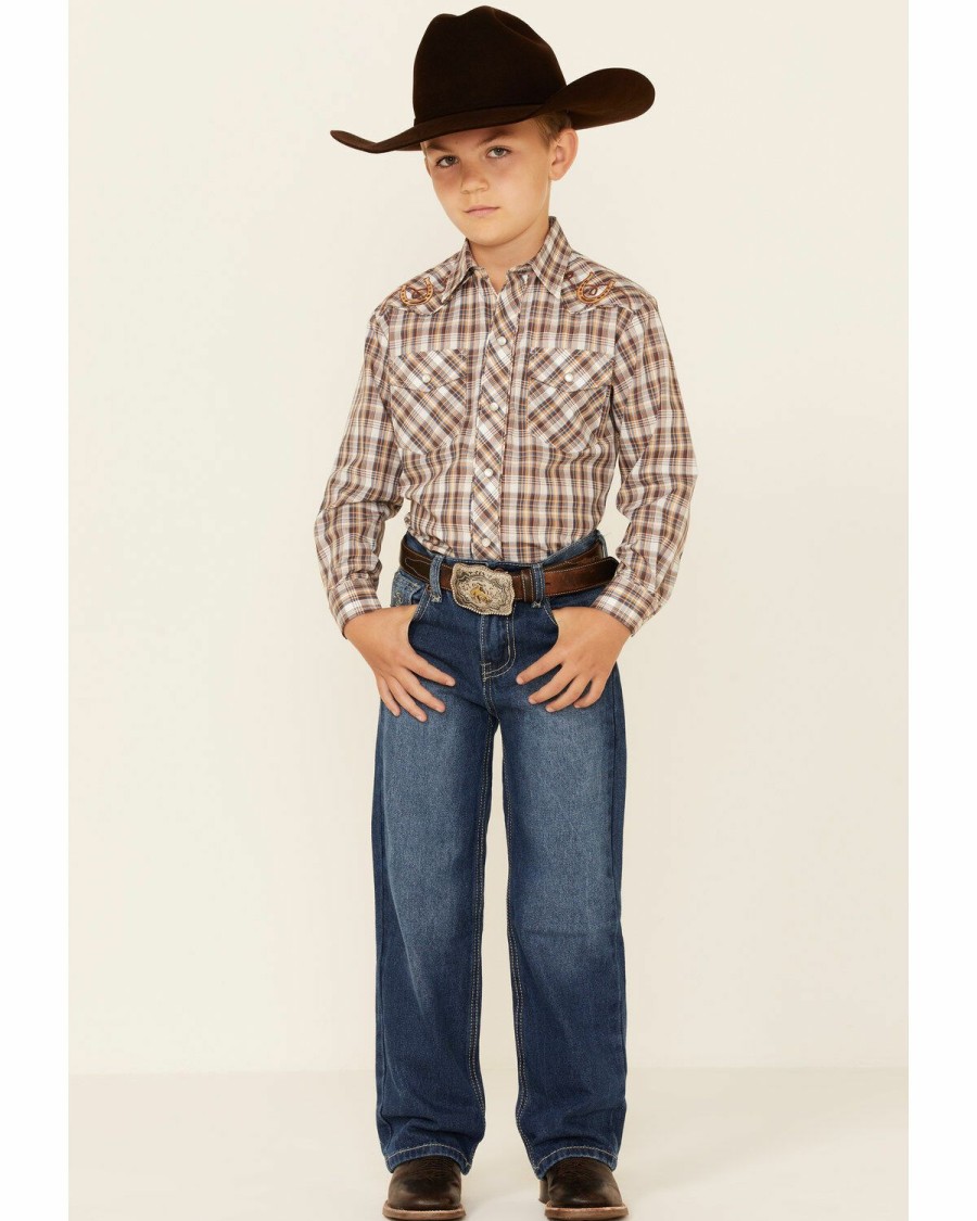 Kids * | Attractive Roper Boys' Brown Plaid Long Sleeve Snap Western Shirt