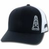 Gifts * | Official Hooey Men'S Hog Oil Rig Offset Logo Mesh-Back Trucker Cap Black & White