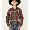 Kids * | Unique Ariat Boys' Haddison Muir Woods Retro Plaid Long Sleeve Snap Western Shirt