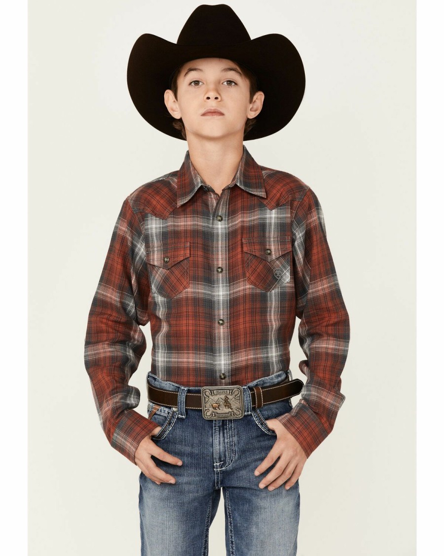 Kids * | Unique Ariat Boys' Haddison Muir Woods Retro Plaid Long Sleeve Snap Western Shirt