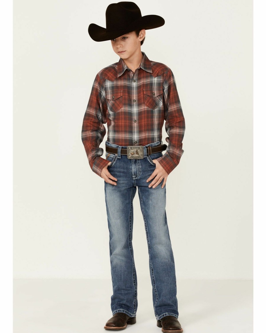 Kids * | Unique Ariat Boys' Haddison Muir Woods Retro Plaid Long Sleeve Snap Western Shirt