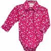 Kids * | Cowboy Hardware Special Offers Cowgirl Hardware Infant-Girls' Daisy Rider Fuchsia Long Sleeve Romper