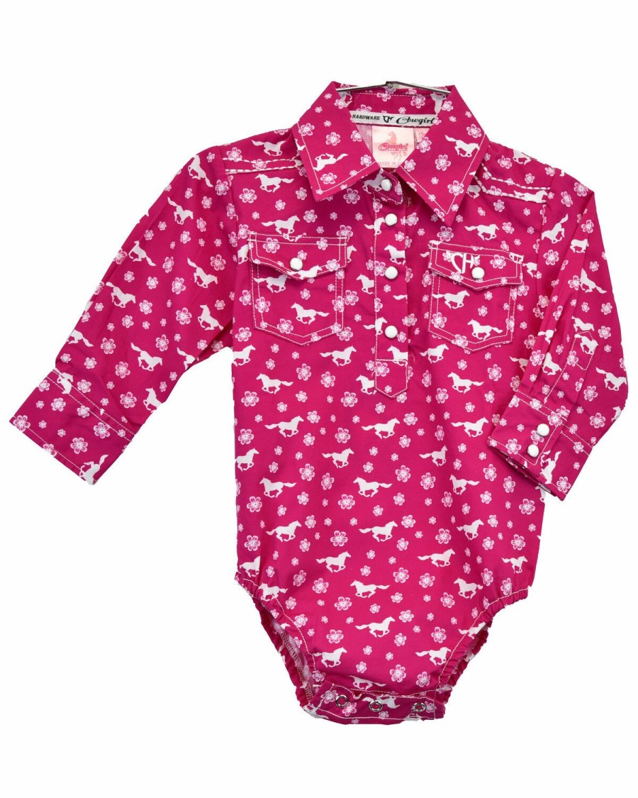 Kids * | Cowboy Hardware Special Offers Cowgirl Hardware Infant-Girls' Daisy Rider Fuchsia Long Sleeve Romper