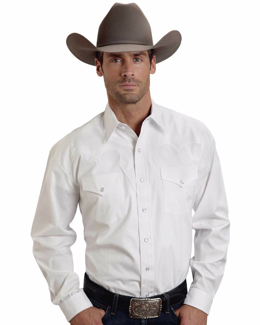 Men * | Unique Stetson Men'S White Solid Long Sleeve Western Shirt