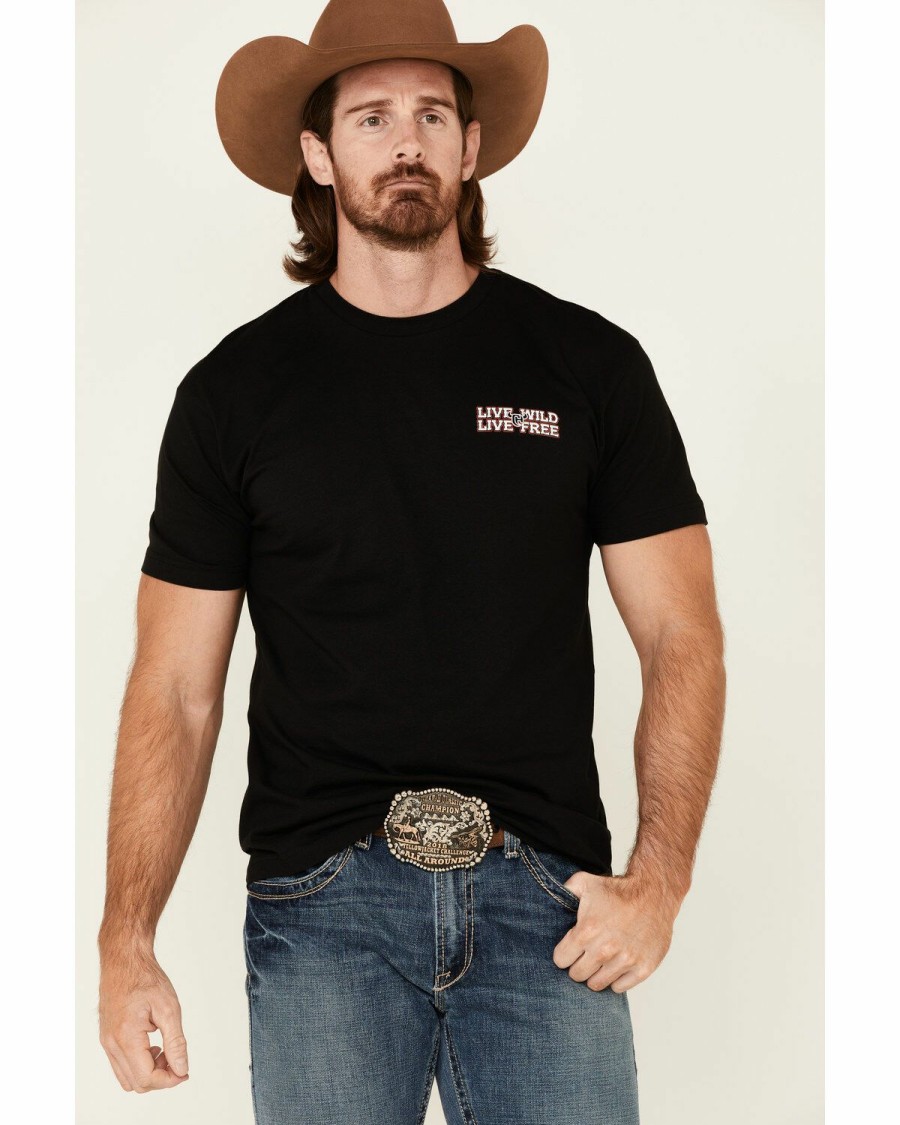 Men * | Cheap Cowboy Hardware Men'S Live Wild Live Free Flag Logo Short Sleeve T-Shirt