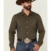 Men * | Sale Online Kimes Ranch Men'S Solid Army Green Linville Tech Long Sleeve Button-Down Western Shirt