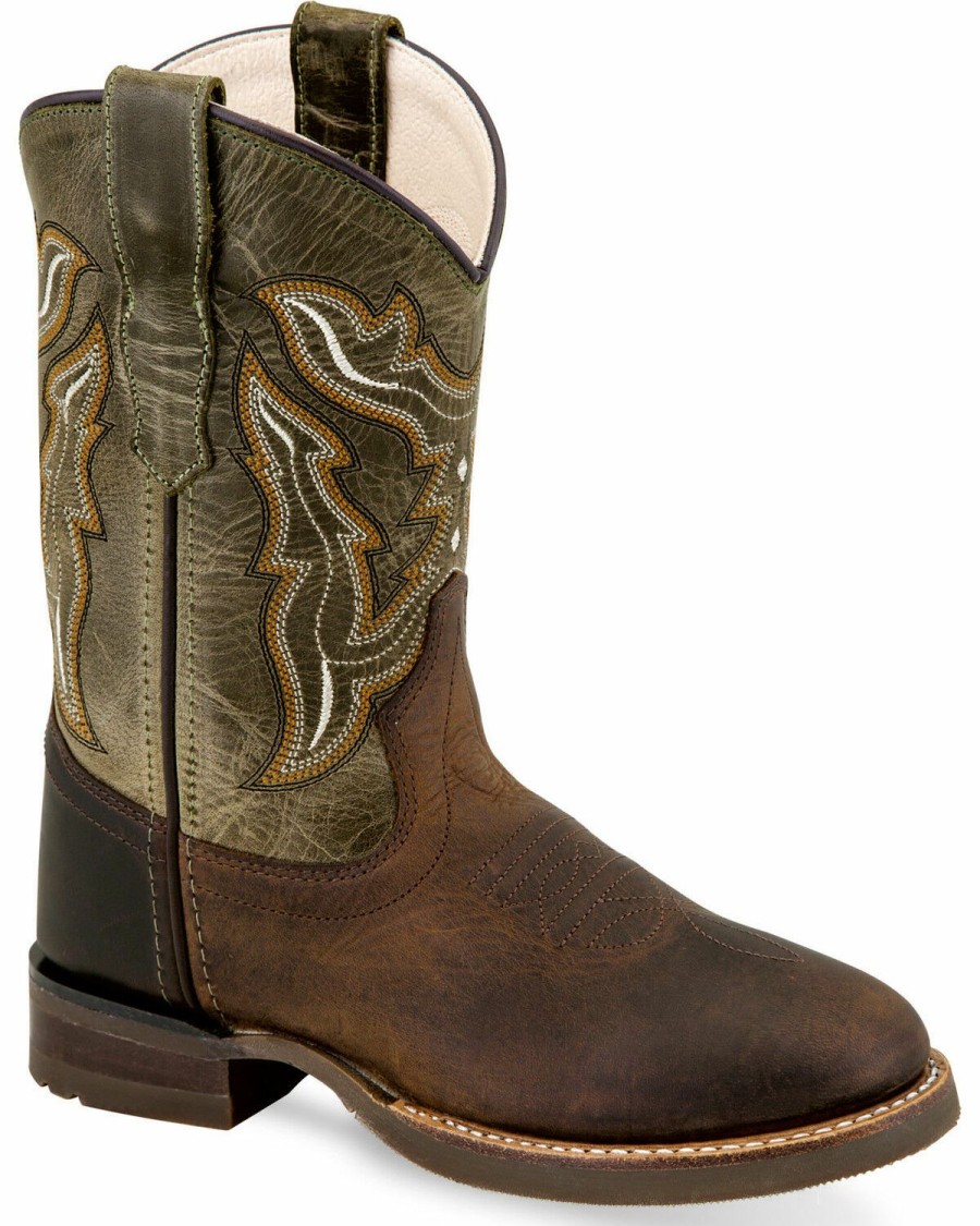 Kids * | Unique Old West Boys' Brown Leather Cowboy Boots Round Toe