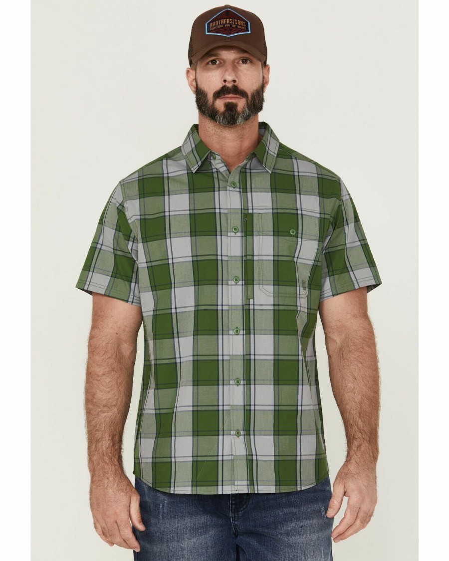 Men * | Attractive Brothers & Sons Men'S Performance Kelly Green Large Plaid Short Sleeve Button-Down Western Shirt