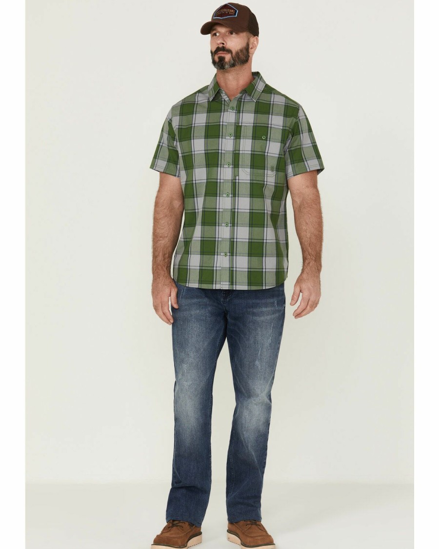 Men * | Attractive Brothers & Sons Men'S Performance Kelly Green Large Plaid Short Sleeve Button-Down Western Shirt