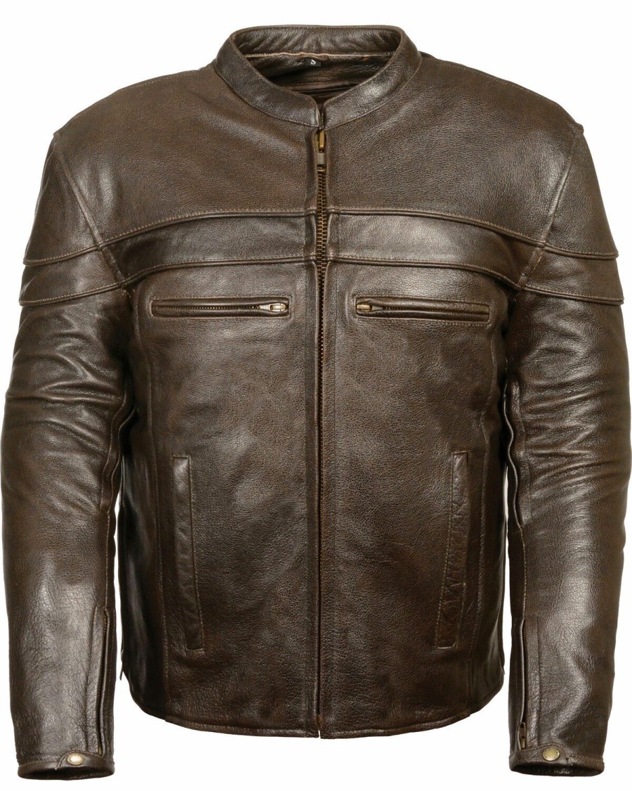 Men * | Premium Milwaukee Leather Men'S Brown Sporty Scooter Crossover Jacket Big 3X